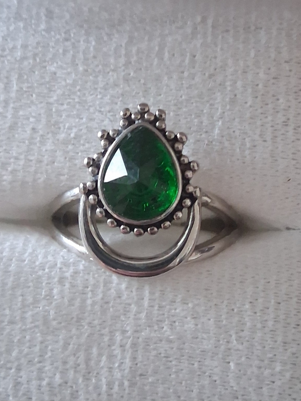 Silver Ring with Teardrop Green Gemstone